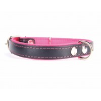 Obojok pre psa čierny/NEO cyklamenový koža SUPER 25mmx56cm