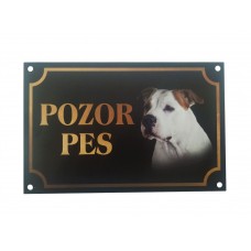 Tabuľka kovová Pozor pes - Pitbulteriér