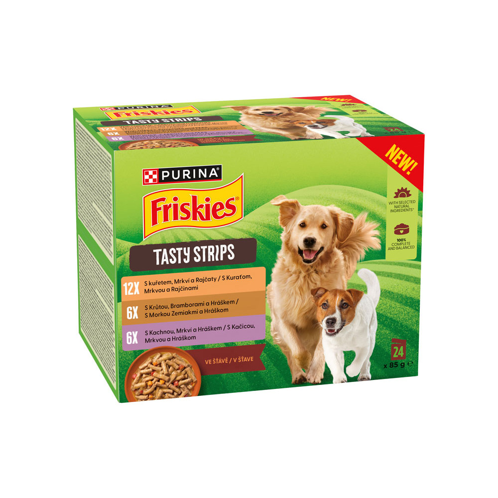 FRISKIES TASTY STRIPS Dog kapsička kura/morka/kačica so zeleninou v šťave 24x85g FRISKIES TASTY STRIPS Dog kapsička kura/morka/kačica so zeleninou v šťave 24x85g