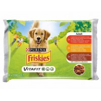 FRISKIES Dog ADULT kapsička hovädzina + zemiaky, kura + mrkva, jahňa + mrkva v šťave 4x85g