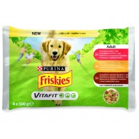 FRISKIES Dog ADULT kapsička hovädzina + mrkva, kura + hrášok, jahňa + zelené fazuľky v želé 4x85g