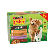 FRISKIES TASTY STRIPS Dog kapsička kura/morka/kačica so zeleninou v šťave 12x85g
