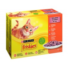 FRISKIES Cat kapsičky - kura / kačka / losos / morka šťave 12x85g