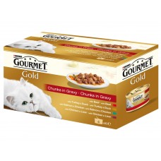 Konzervy GOURMET GOLD - hovädzie / morka a kačica / kura a pečeň / losos a kura 4x85g