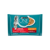 PURINA ONE Sterilcat mini filetky kura a fazuľky/hovädzie a mrkva 4x85g v šťave