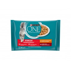 PURINA ONE Sterilcat mini filetky kura a fazuľky/hovädzie a mrkva 4x85g v šťave