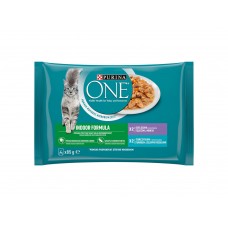 PURINA ONE Indoor mini filetky tuniak a fazuľky/teľacie a mrkva 4x85g v šťave