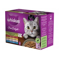 WHISKAS kapsička Pure Delight lahodné kúsky - hovädzina / kura / losos / tuniak v želé 12x85g