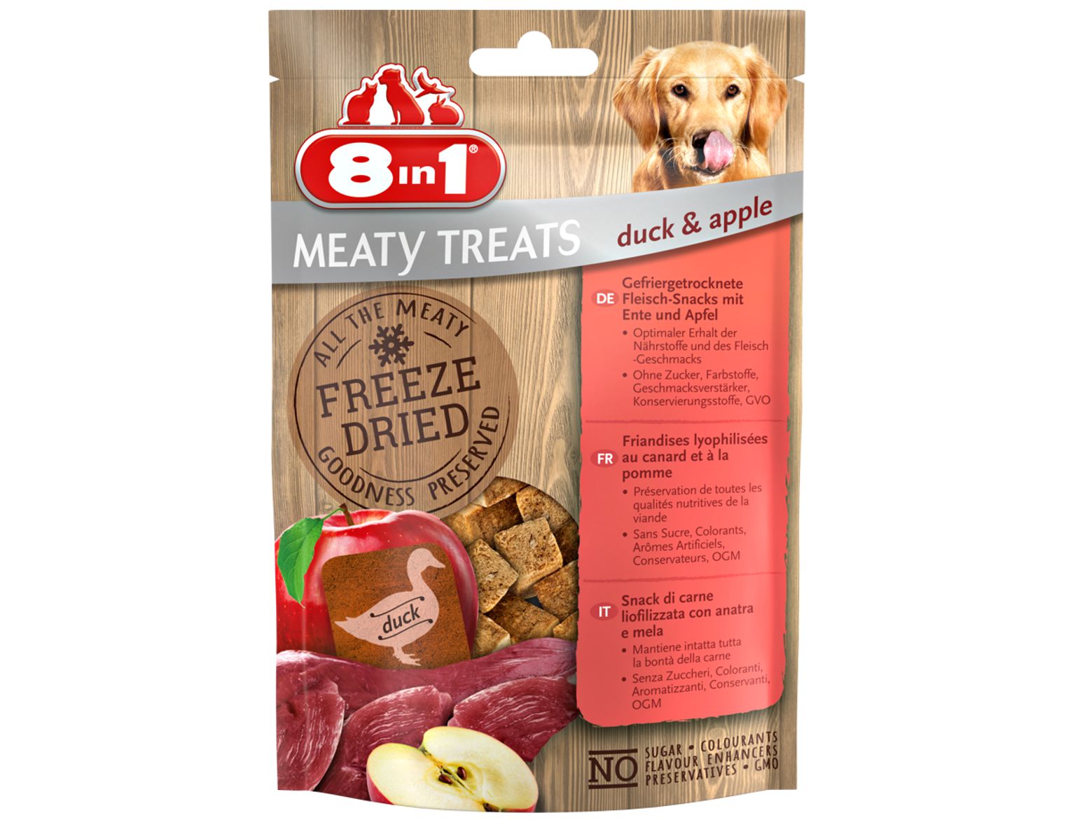 8in1 Dog Freeze Dried Duck/Apple 50g - lyofilizované kačacie mäso s jablkom