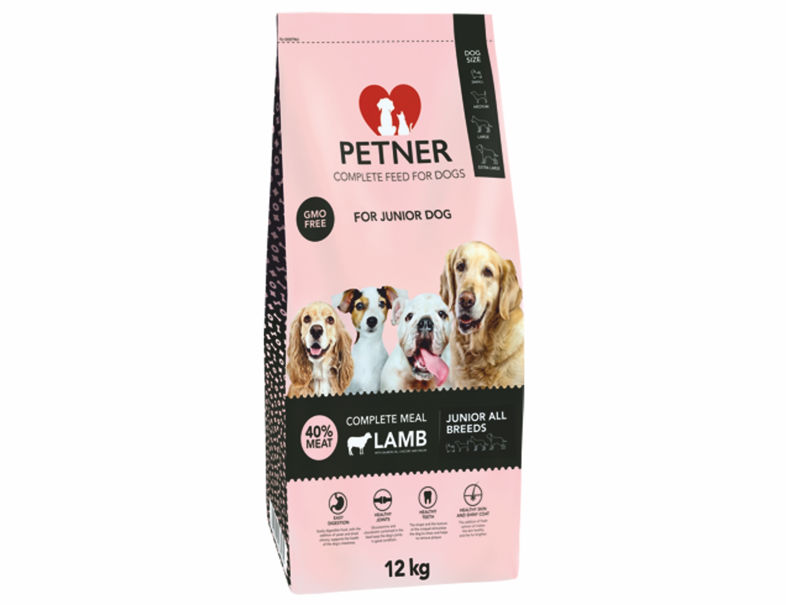 PETNER Junior prémiové krmivo pre šteňatá všetkých plemien jahňa 12kg 40% mäsa