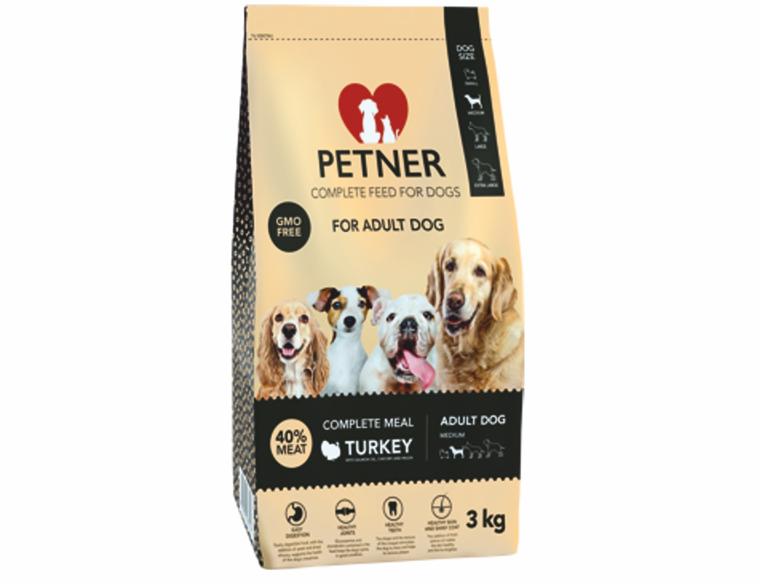 PETNER Adult prémiové krmivo pre psov stredných plemien morka 3kg 40% mäsa