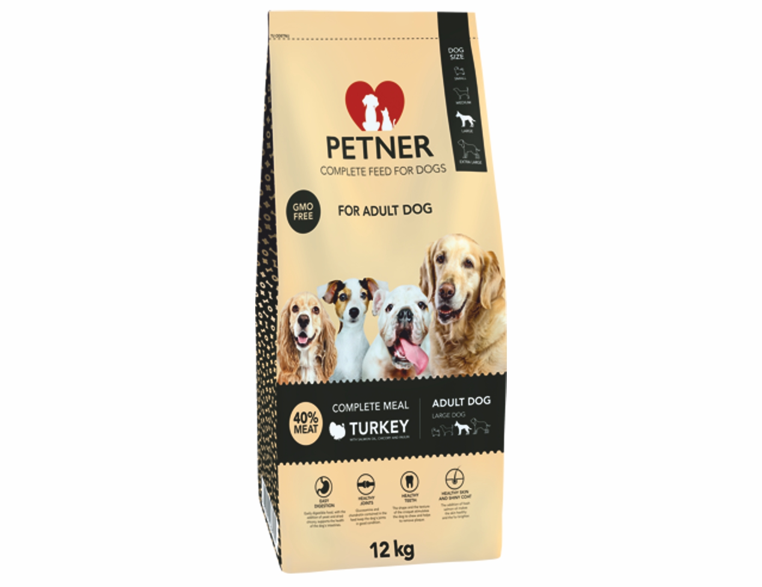 PETNER Adult prémiové krmivo pre psov veľkých plemien morka 12kg 40% mäsa