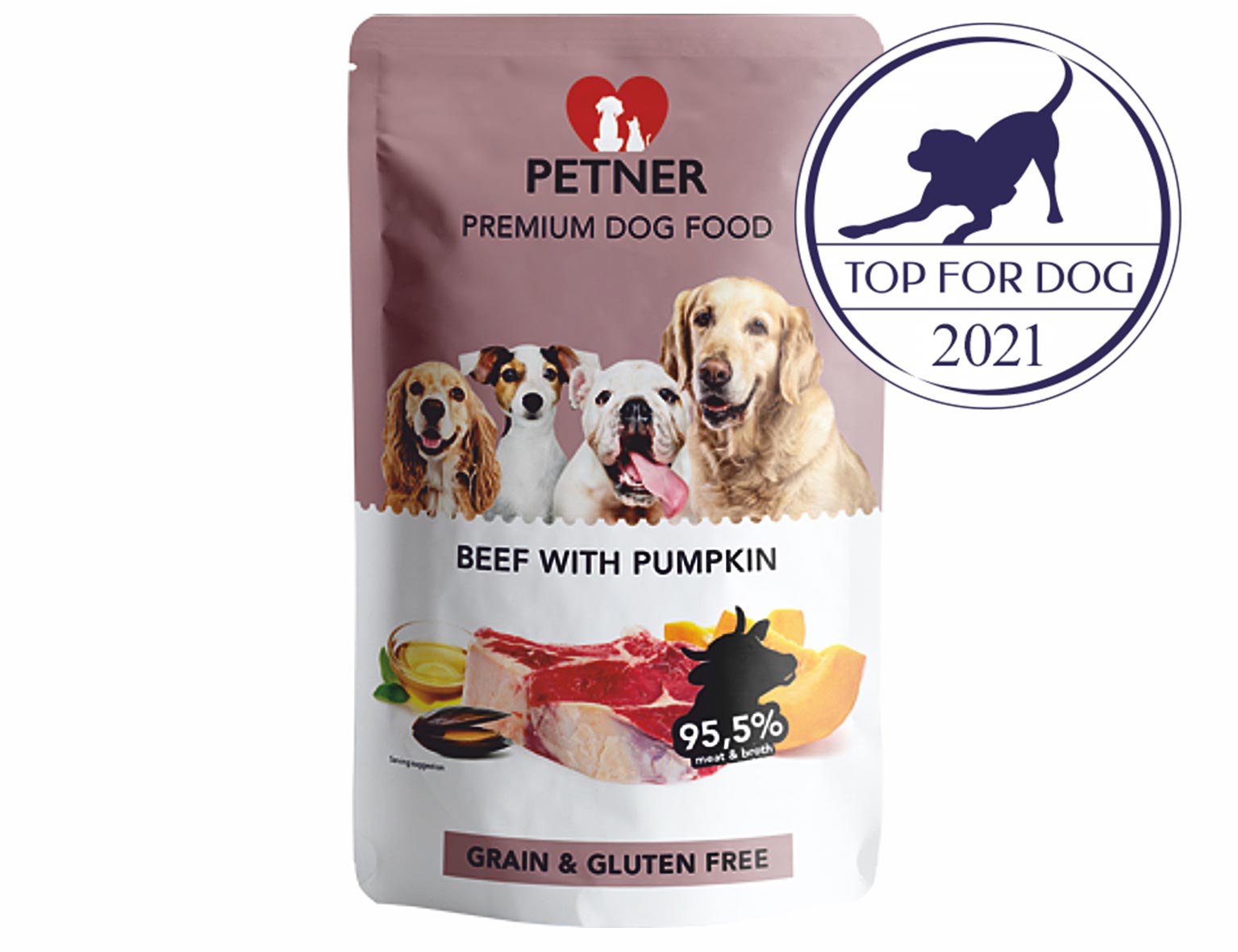 PETNER konzerva pre psov hovädzina s tekvicou 500g - 95,5% mäsa - prémiové krmivo pre psa