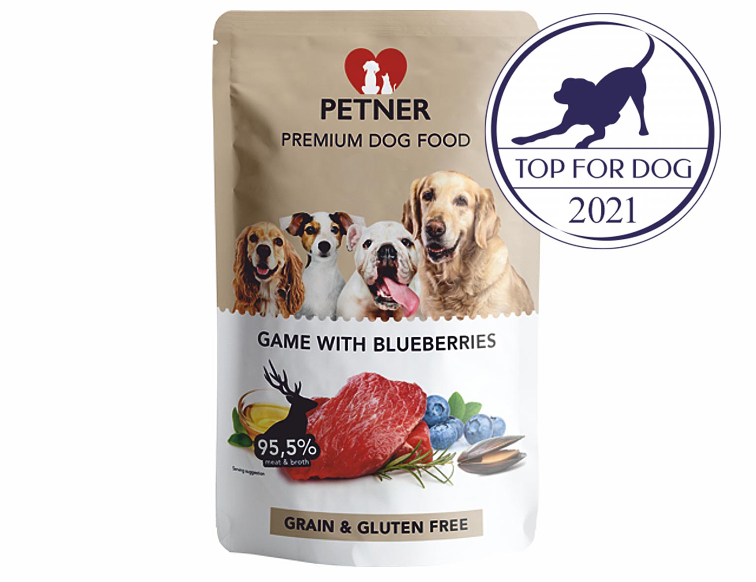 PETNER konzerva pre psov zverina s čučoriedkami 500g - 95,5% mäsa - prémiové krmivo pre psa