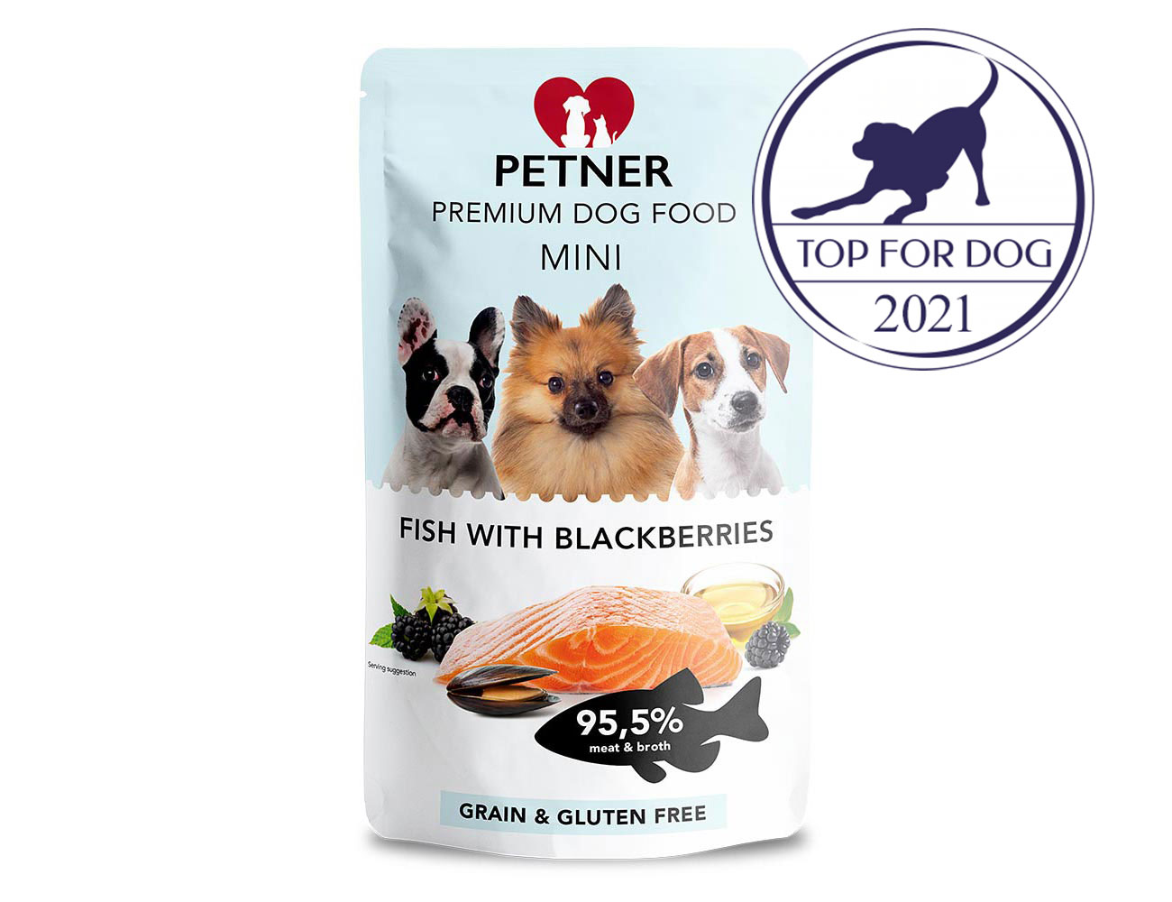 PETNER MINI konzerva pre psov ryba s černicami 135g 95,5% mäsa a vývaru - prémiové krmivo pre psov