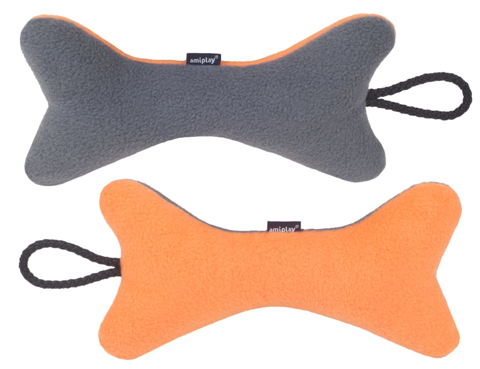 Amiplay hračka pre psov kosť plyšová oranžovo sivá pískajúca 21x10 cm