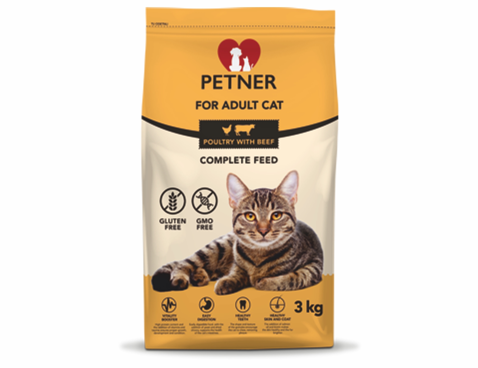 PETNER prémiové krmivo pre dospelé mačky s hydinou a hovädzinou 3kg 