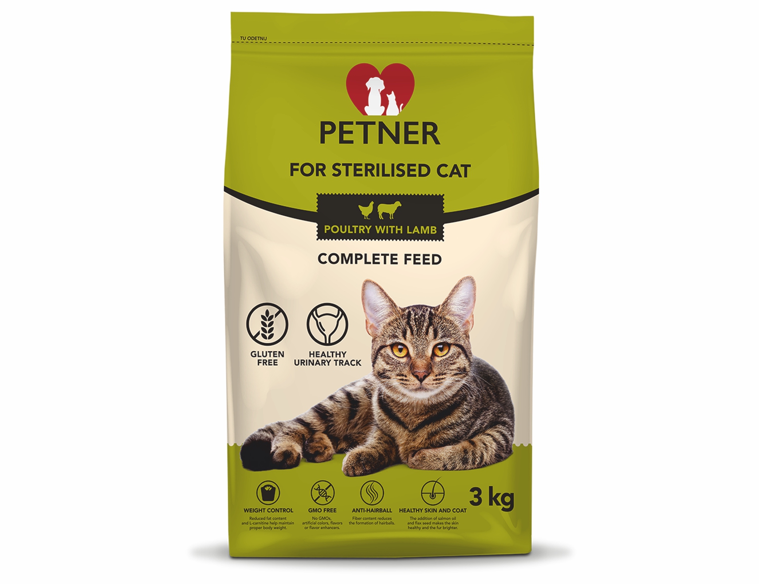 PETNER prémiové krmivo pre sterilizované mačky s hydinou a jahňacinou 3kg 