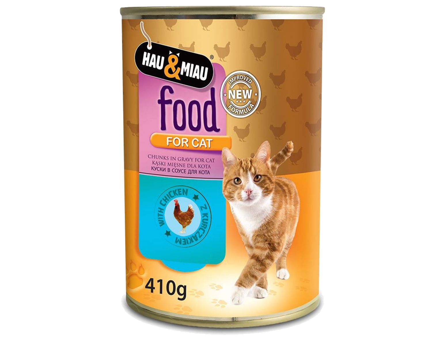 Hau&Miau konzerva pre mačky kura v šťave 31% mäsa 410g