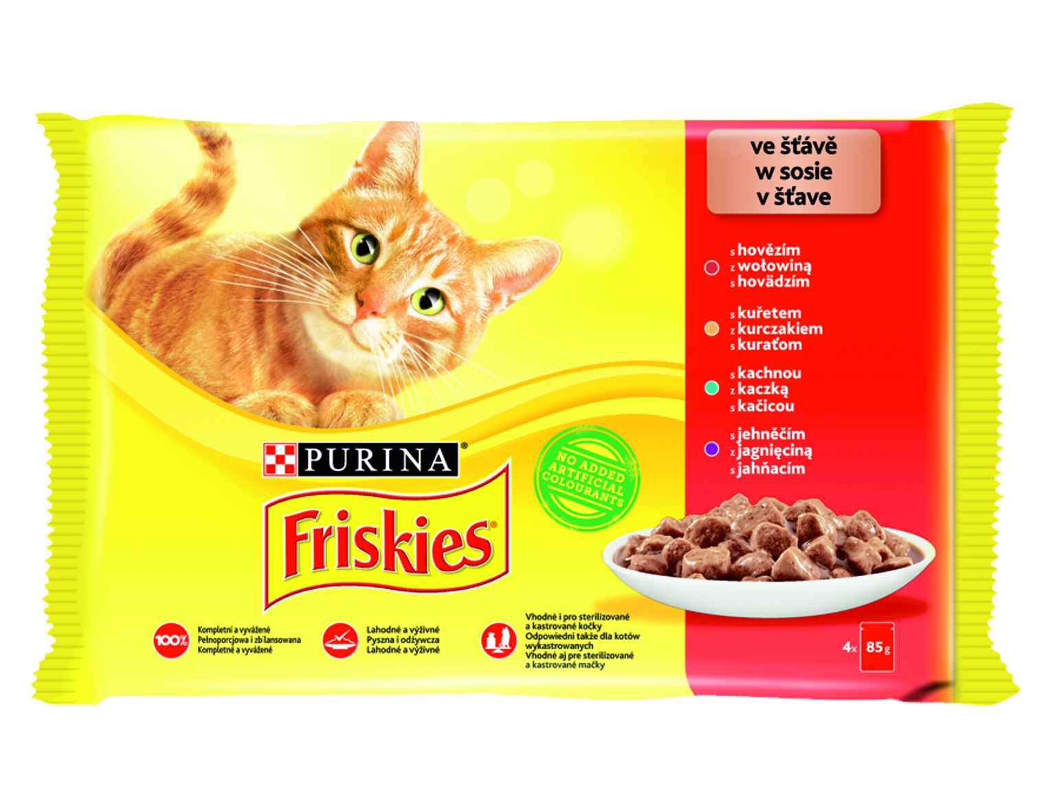 FRISKIES Cat kapsičky - hovädzina / kura / jahňa / kačka v šťave 4x85g